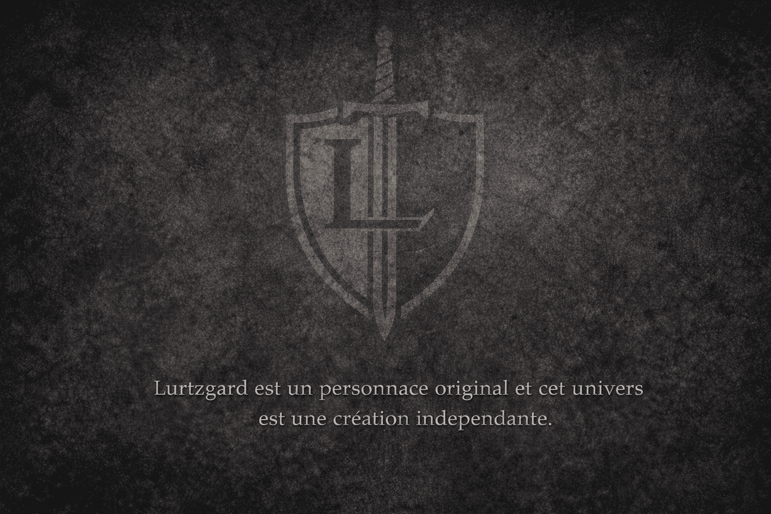 Emblème discret sur fond sombre texturé, avec un court texte indiquant une création indépendante.